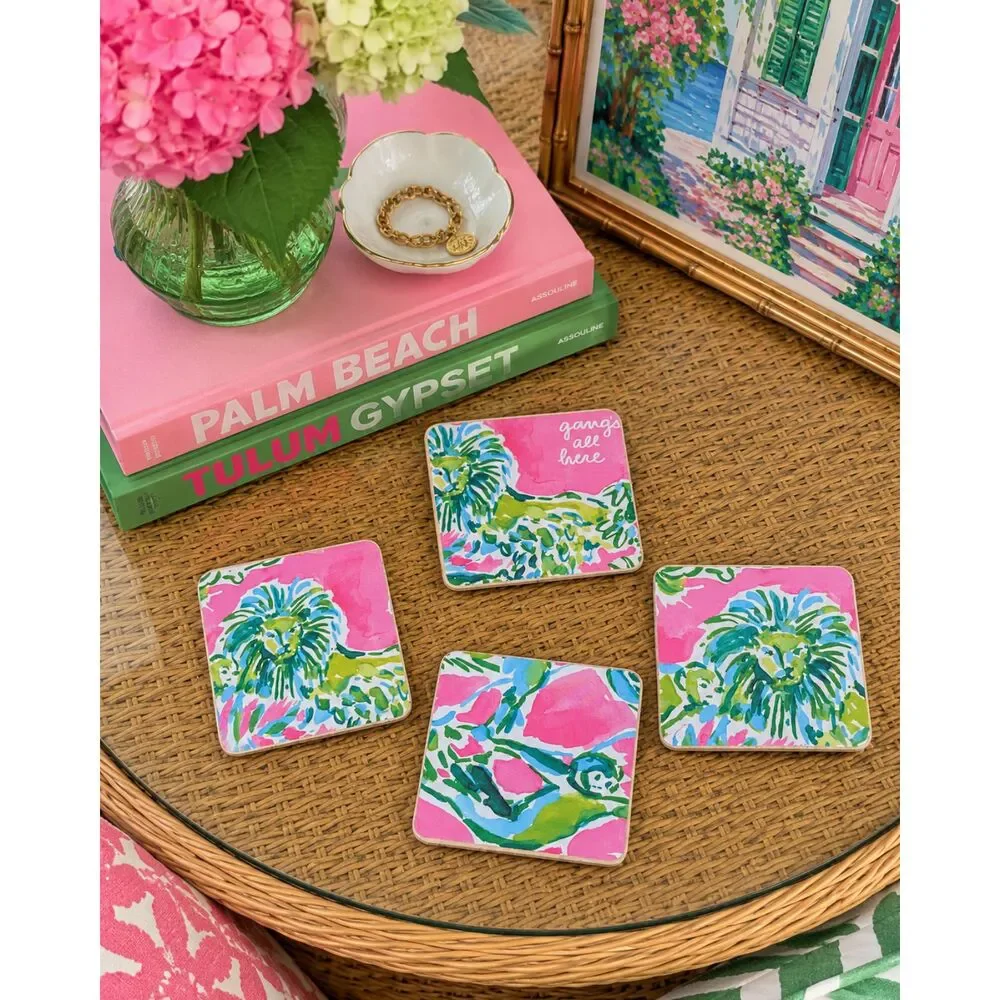 Set Of 4 Handmade Coasters Preppy Coastal Cottage Beachy Entertaining Hostess